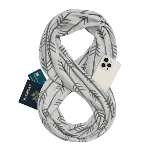 Infinity Scarf for Women - Lightweight Travel Scarf with Hidden Zipper Pocket - Arrow Pattern