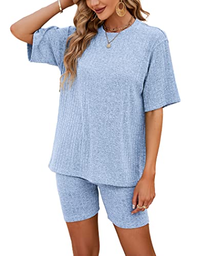 NIUDAU Damen Freizeit Basic 2 Teilig Anzug Sommer Casual Zweiteiler Outfit...