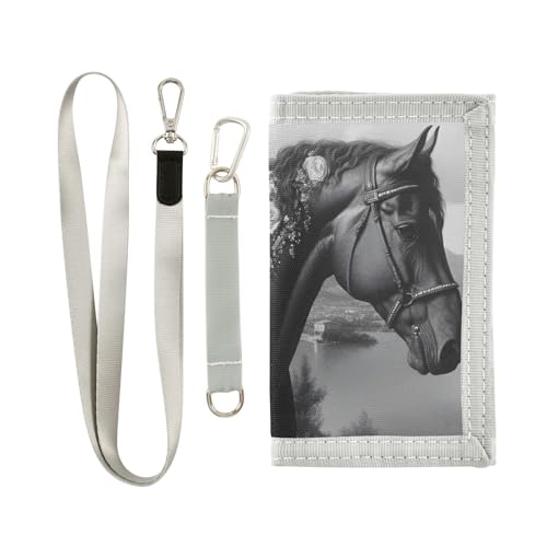 FOLIOSA Kids Wallet for Boys Girls Floral Horse Print Youth Wallet with Zipper Pocket Card Holders, Novelty Wallet 4.9×2.9 in