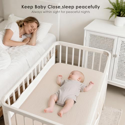 Image of MairMore 2 Pack Muslin Fitted Bassinet Sheets for Babies, Soft & Breathable 100% Cotton Bedside Sleeper Bassinet Sheet, Moses Basket Oval Rectangle Pad /Mattress (Pink)