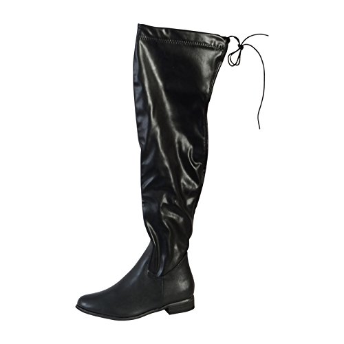 Cuissardes noires The Divine Factory bottes hautes élégantes pour femme en similicuir