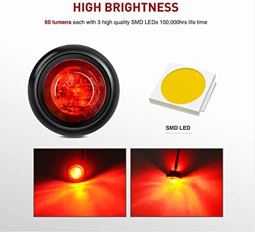 Nilight 1.9cm(0.75인치) 원형 LED 클리어런스 마커 조명, 레드 & 앰버, 10팩 — 사진 5
