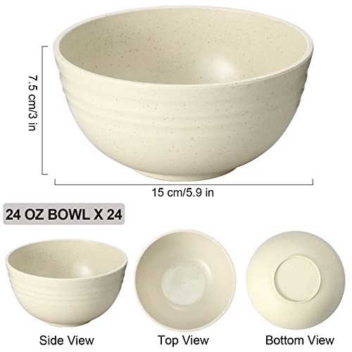 Eccliy 24 Pcs Unbreakable Cereal Bowls 24Oz Reusable Bowls For Kitchen Wheat Straw Fiber Soup Bowls Lightweight Plastic Bowls, Microwave And Dishwasher Safe, For Ramen Salad (White) #TOP1