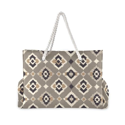 MNSRUU Large Beach Bag for Women, Dark Brown Plaid Tote Travel Gym Swim Bag