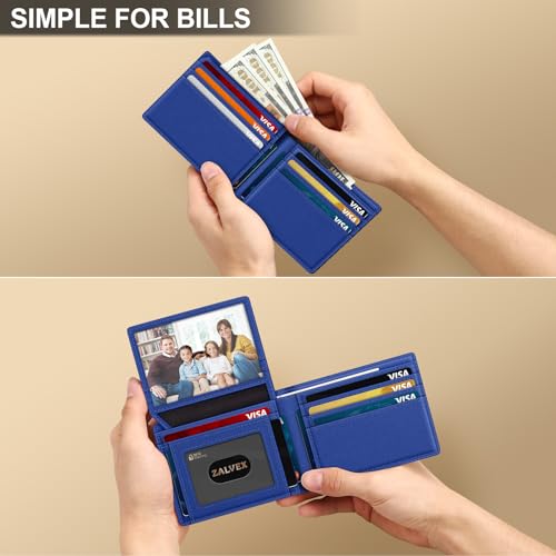Image of Wallet for Men Slim RFID Blocking Leather Credit Card Holder Wallet for 14 Cards, Bifold Minimalist Thin Wallet with 2 ID Windows & Cash Slot, Front Pockt Carteras Para Hombres, Birthday Gifts for Men