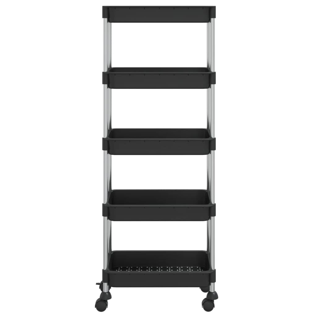 vidaXL Carrito de Cocina Carro de Servicio Doméstico Niños Garaje Estantes Almacenamiento Alimentos Bebidas 5 Niveles Hierro y ABS Negro 42x29x128 cm