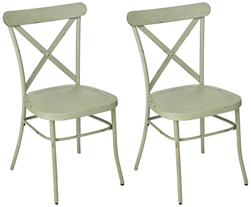 Ashley Furniture Signature Design - Minnona Dining Side Chair - Set of 2 - Cross Back - Vintage Casual Style - Antique Light Green Finished Metal