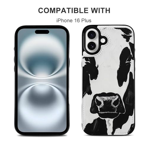 Étui portefeuille à rabat iPhone 16 Plus cuir imprimé vache noire - 5