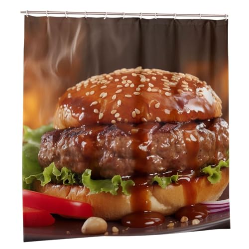 Rideau de douche imperméable hamburger 183x183 cm avec crochets - 3