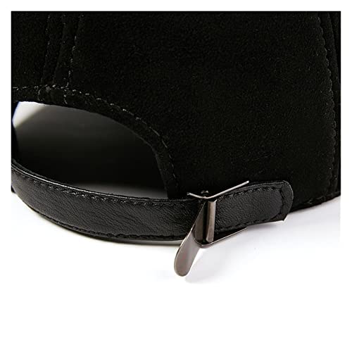 Men Women Baseball Cap Genuine Leather Suede Patchwork Dad Hat Solid Black Red Brown Autumn Winter Male Sna-Pback Cap (Color : Black, Size : One Size) #TOP3
