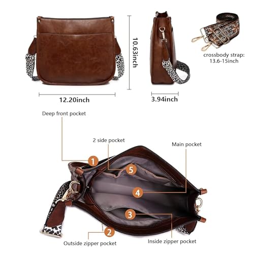 Image of AUYOCO Vegan Leather Crossbody Bags for Women, Crossbody Purse with Guitar Strap Zipped Pockets Handbag Shoulder Bag