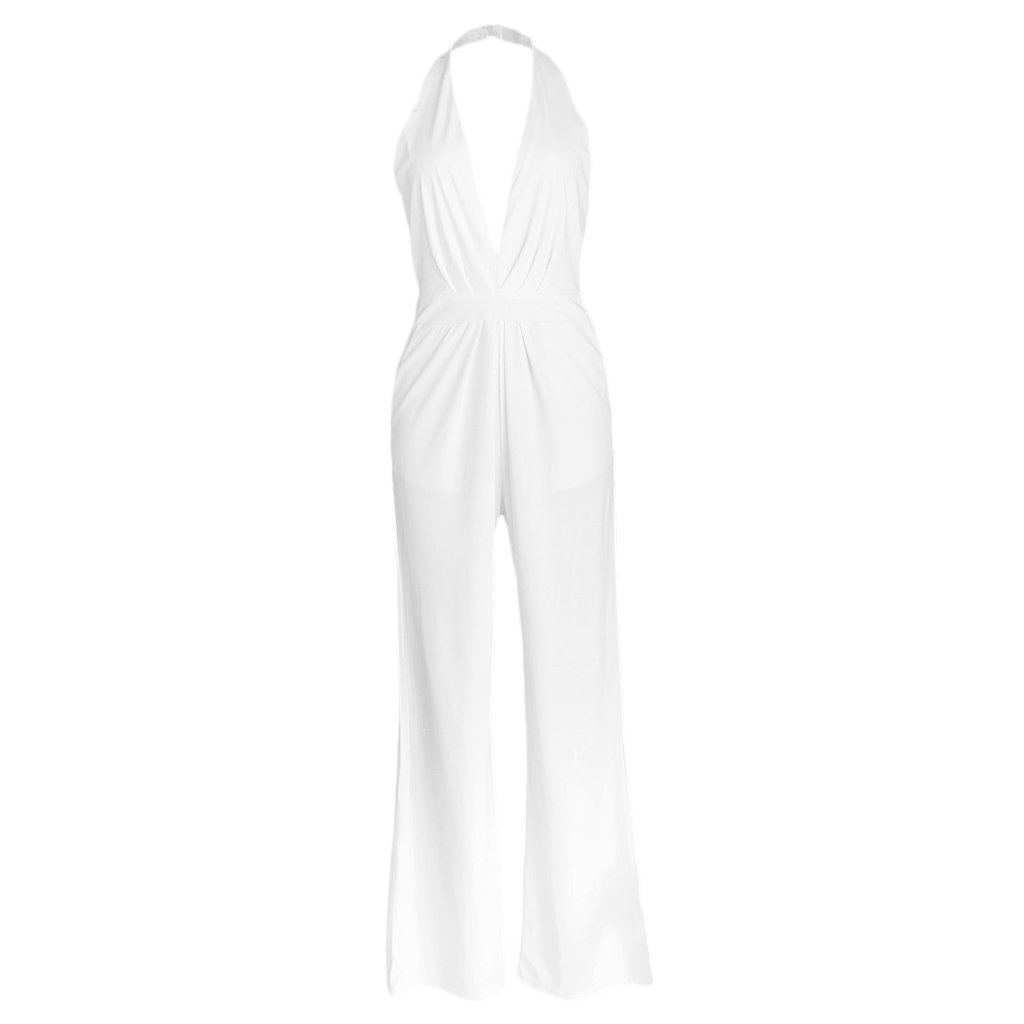 Women's Deep V Neck Sleeveless Wide Leg Loose Jumpsuits Rompers S-image-46