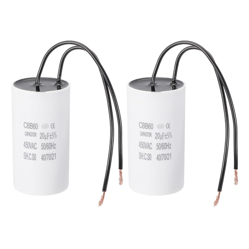 PATIKIL 2pcs CBB60 20uF Condensador de Arranque, Condensador de Marcha con 2 Cables, AC 450V con Frecuencia de 50Hz/60Hz, para Compresores de Aire, Bombas (Blanco, 70x38mm)