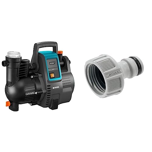 Gardena Hauswasserautomat 4000/5E & Hahnverbinder 26,5 mm (G 3/4 Zoll): Adapter für den Anschluss eines Wasserschlauchs, Anti-Splash-Technologie, frostsicher, Original System, lose Verpackung