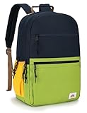 VASCHY Mochila infantil para meninos e meninas, leve, resistente à água, lisa, bloco de cores, mochila infantil com dois tamanhos, Azul e verde - l, Large-17in, Mochilas Daypack