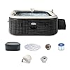 INTEX PureSpa Greystone Deluxe 4 Person Square Inflatable Hot Tub, Bubble Massage Spa Set with Energy Efficient Cover, 2 Headrests, & LED Light, 69 in x 28 in