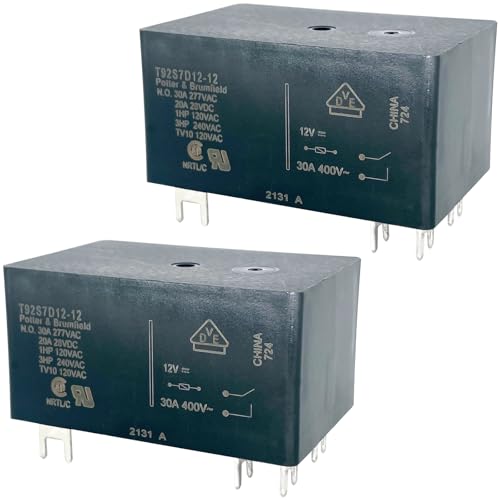 2-Pack T92S7D12-12 Relay – 12VDC 30A 6-Pin DPST-NO (2 Form A) Industrial Relay – Compatible with Control Panels, UPS Systems & EV Chargers – Fixes Dual-Circuit Failures