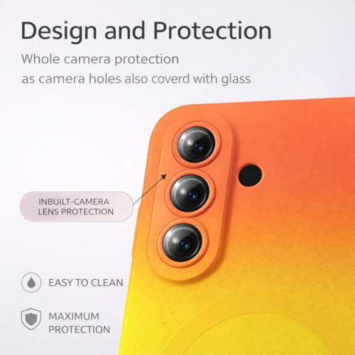 Image of amazon basics Gradient Mag-Safe Case for Samsung Galaxy A17 / M17 / F17 5G | Soft Silicone Shockproof Cover with Camera Protection | Slim Lightweight Design | Smooth Touch & Durable - Orange & Yellow
