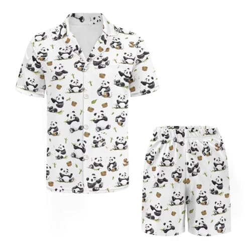 Men's Short Sleeve Pajama Sets Button Down Sleepwear Soft Lounge Pjs with Pockets