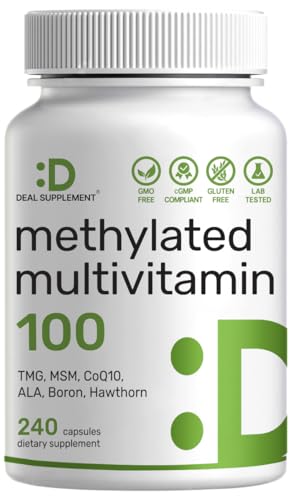 DEAL SUPPLEMENT Methylated Multivitamin for Men & Women 240 Capsules | 100% DV Vitamins & Minerals | Activated B-Complex & Chelated Minerals with CoQ10 TMG & ALA | Non-GMO cGMP Manufactured