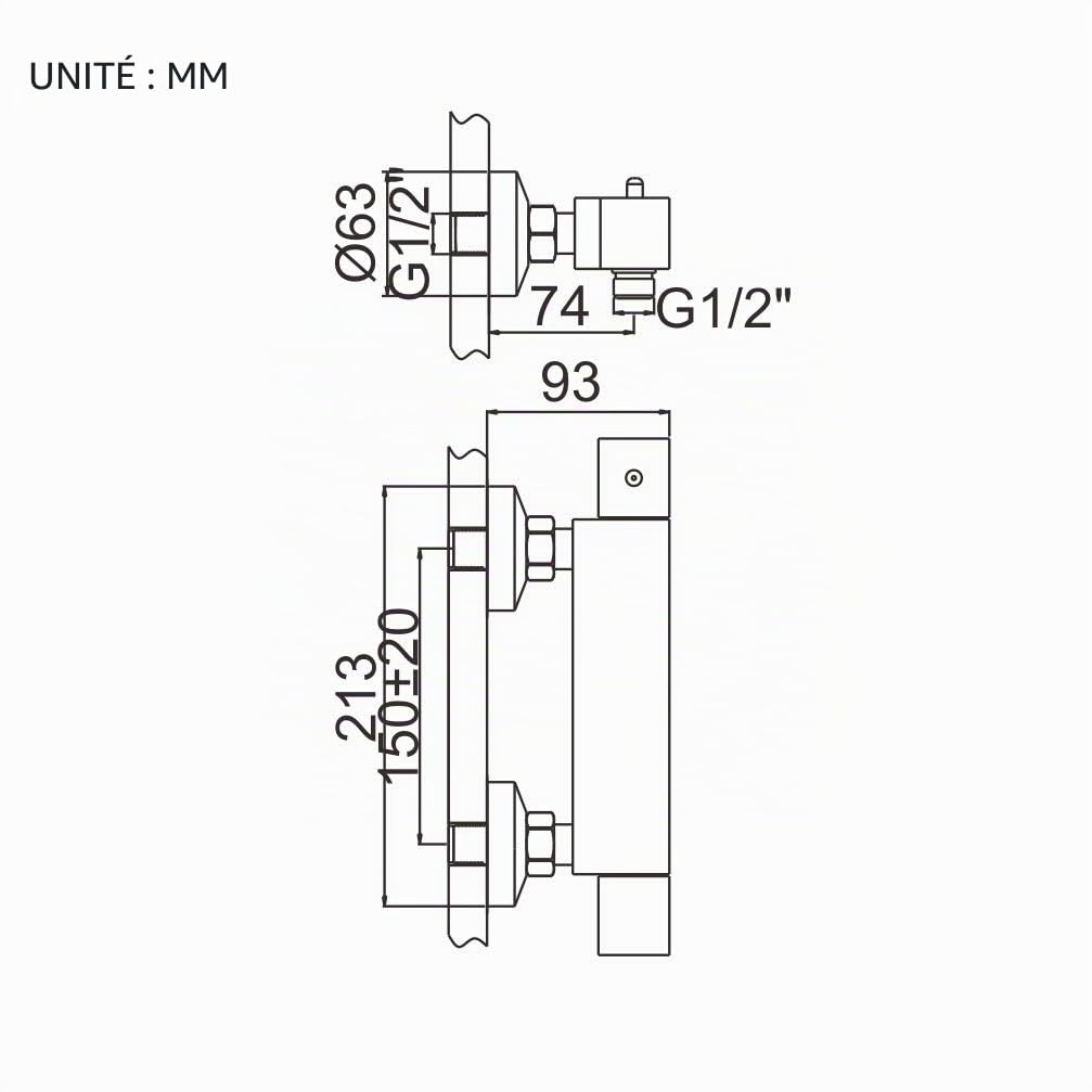 Ibergrif M21807-1 - Mitigeur Thermostatique Carré, Robinet de Douche Universal, Chromé, Argent