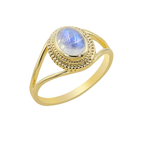 Bague en pierre de lune cabochon ovale et argent dorée