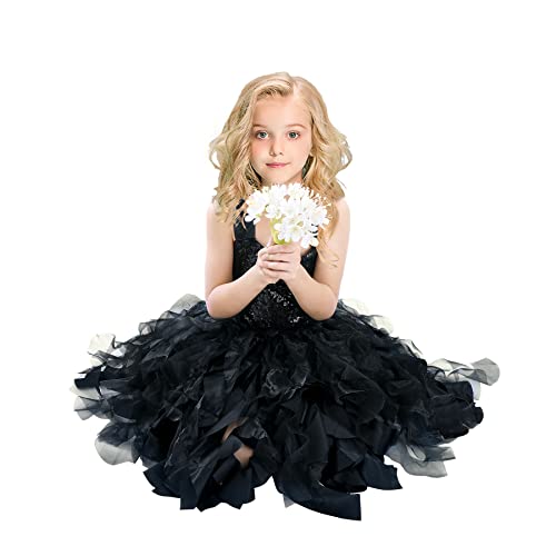 Leegleri Black Tutu Princess Dress For Girls Black Costume For Girls,Tulle Sequin Willow Outfit Gift Dress For Birthday Party 10T #TOP18