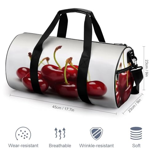 Cylindrical Gym Bag,Chilean Cherries Sports Gym Bag,Workout Bags,travel Weekender Bag,Duffle Travel Bag for Men Women2