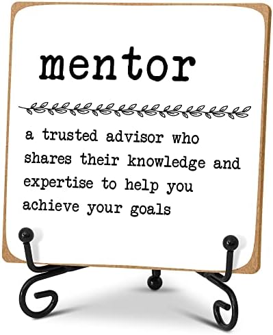Mentor Definition Home Office Desk Decor Wood Plaque with Stand, Thank You Appreciation Gift for Mentor Boss Women Best Mom Teacher Motivational Desk Decor -A15