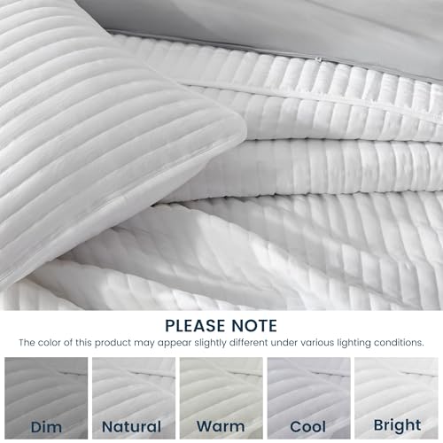 SLEEP ZONE Stripe Quilt Sets, King Bedspread Bed Coverlets for All Season Lightweight Quilts with 2 Pillow Shams 106x96 inch, Bright White - image 5