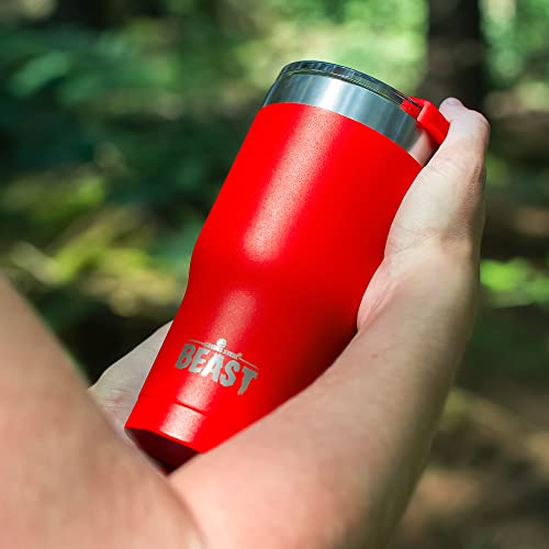 Image of Beast 30oz Red Insulated Reusable Tumbler- BPA Free | Stainless Steel Coffee Cup with Lid,2 Straws,Brush & Gift Box