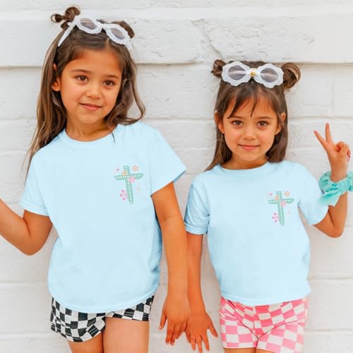Image of Christian Shirts for Girls Bible Verse God Shirt Kids Graphic Tees Cute Cross Outfits Floral Print Summer Top
