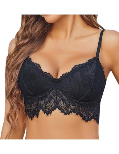 Image of Avidlove Bralettes for Women Lace Underwire Bra Push Up Sexy Bras No Padded V Neck Camisole Lingerie Crop Top