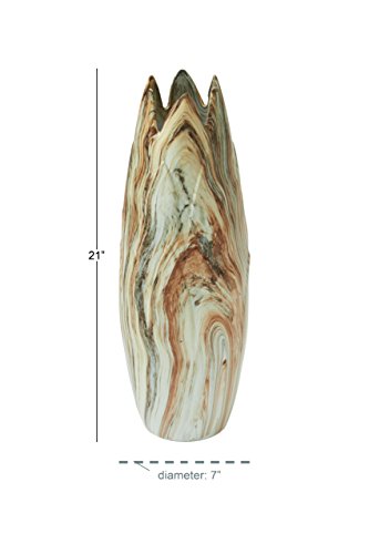 Deco 79 Ceramic Round Vase With Angled Edge Opening, 7" X 7" X 21", Beige #TOP2