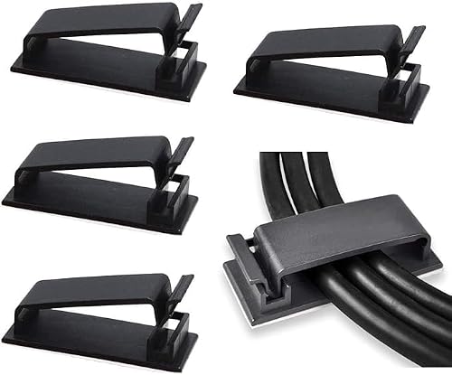 20Pcs Self Adhesive Cable Management Clips – Wire Organizers Cord Holder for TV, PC, Ethernet Cable – Under Desk Adhesive Clips for Home Office (Black)