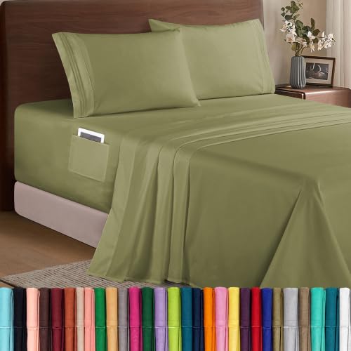 Image of Elegant Comfort Luxury 1500 Premium Hotel Quality Microfiber 4-Piece Sheet Set - Soft, All Around Elastic 18-24 Inches Deep Fitted Sheet - Extra Deep Pocket Sheets, Full, Sage /Green