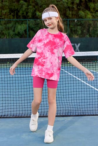 Image of Arshiner Girls Clothes Summer 2 Piece Outfits Drop Shoulder T-Shirts and Biker Shorts Kids Fashion Clothing Sets