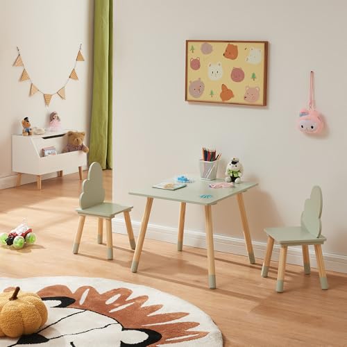 [en.casa] Set di 3 Mobili per Bambini Tavolino e 2 Sedie con Schienale a Forma di Nuvola per Cameretta Area Gioco Tavolo...
