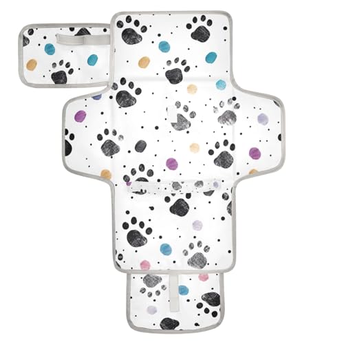 Jihqo Diaper Changing Pad Dog Paw Colorful Portable Diaper Mat with Built-in Pillow Travel Changing Station for Baby with Smart Wipes Pocket