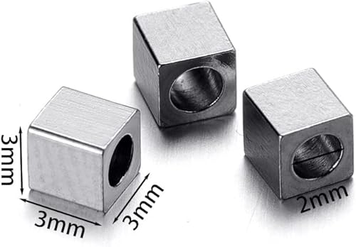 Miniatura 2 de 60 cuentas espaciadoras de cubo de 0.118 pulgadas para hacer joyas, cuentas espaciadoras sueltas de acero inoxidable, cuentas espaciadoras cuadradas