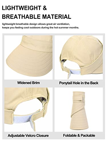Sun Hats for Womens Wide Brim Visor UV Protection Dual Purpose Hat for Beach Summer Packable Hat(Beige) - Image 5