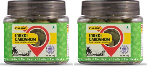 Image of KisaanSay Idukki Cardamom 50 gm Bold Size (7 to 8 mm) | Bold Size | Pure Elaichi | Natural | Distinctive Flavour & Aroma | No Artificial Colors (Pack of 2)