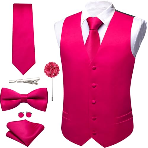 Image of Barry.Wang Men's Suit Vest Tie Bowtie Set Formal Silk Paisley Waistcoat Hanky Cufflinks Lapel Pin Set Wedding Party 7PCS