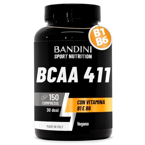 Bandini® AMINOACIDI RAMIFICATI BCAA 4 1 1 | 150 Compresse Amminoacidi Ramificati Fermentati con Vitamina B1 e B6 | 4.1.1 con Leucina, Isoleucina, Valina | Intra Pre Post Workout | Per Palestra | Vegan