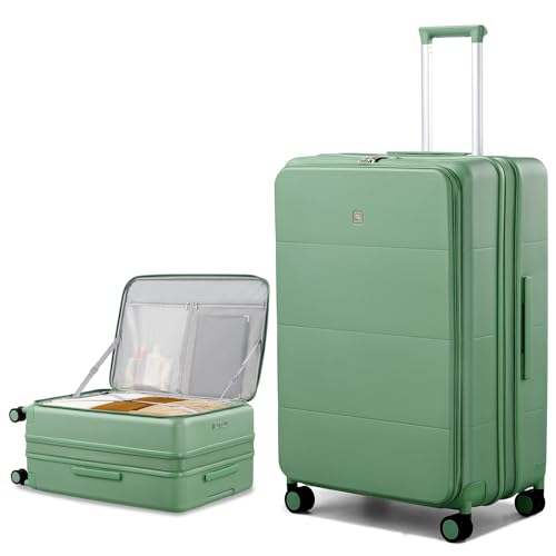Image of Hanke Hardside Expandable Large Checked Luggage, 28 Inch Top Opening Trunk Luggages with Spinner Wheels, All-PC Hard Shell Suitcase, Lightweight TSA Approved (Forest Green, 120L)