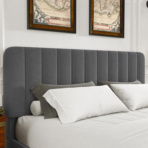 Image of VECELO Full Size Upholstered Bed Frame with 4 Drawers and Headboard, Velvet Platform Storage Bedframe, Wooden Slats Support, No Box Spring Needed,Dark Grey