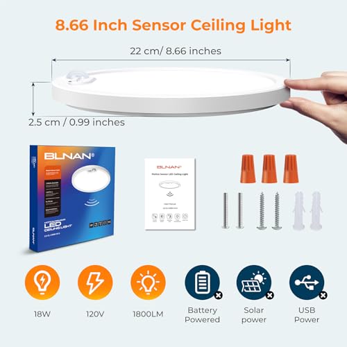BLNAN Motion Sensor Ceiling Light Wired, 8.7 Inch 3000K 4000K 5000K Selectable LED Flush Mount Light Fixture, Motion Activated Light with Timer for Hallway Stair Walk-in Closet, Non-Dimmable 4 Pack by BLNAN - Image 7