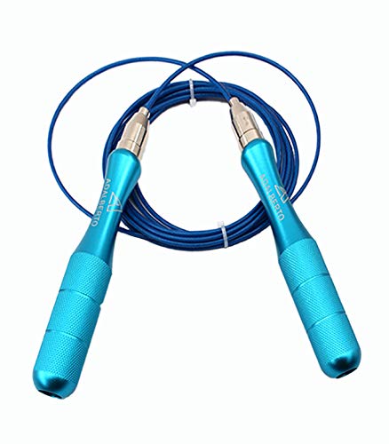 Speed Jump Rope–Speed Rope for CrossFit, Boxing, MMA and Exercise Training–Cable Jump Rope Self-Locking–Wire Jump Rope Adjustable up to 14 inches–Fast Jump Rope with Anti Slip Aluminium Handle (Blue)