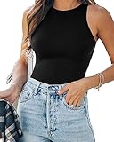 MANGOPOP Women's Halter Neck Sleeveless Sexy Tank Tops/Crew Neck Long Sleeve Bodysuit (A Halter Neck Black, Large )