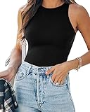 MANGOPOP Women's Halter Neck Sleeveless Sexy Tank Tops/Crew Neck Long Sleeve Bodysuit (A Halter Neck Black, Medium )